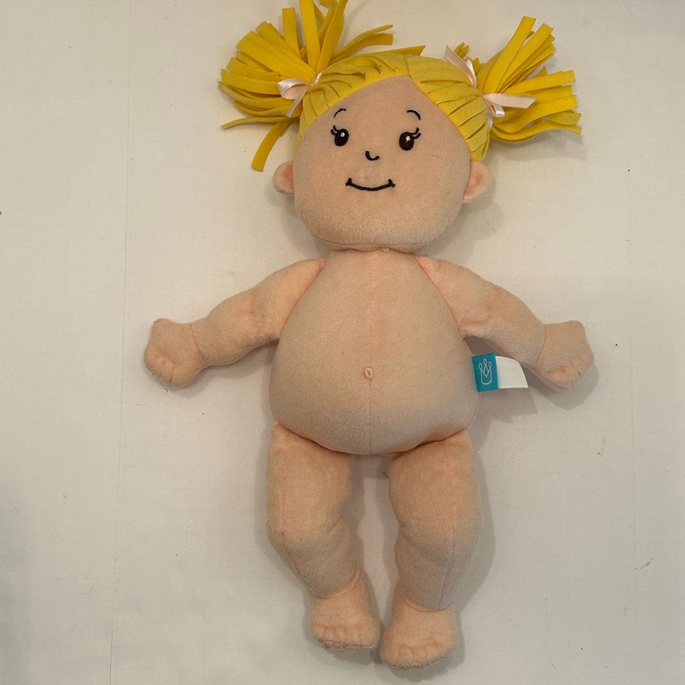 Baby Stella Soft Baby Doll Embroidered Features Yellow Pigtails